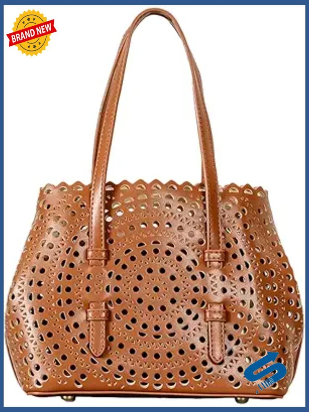 Small Vegan Leather Tote Bag Hollow Pattern Adjustable Strap Shoulder Purse
